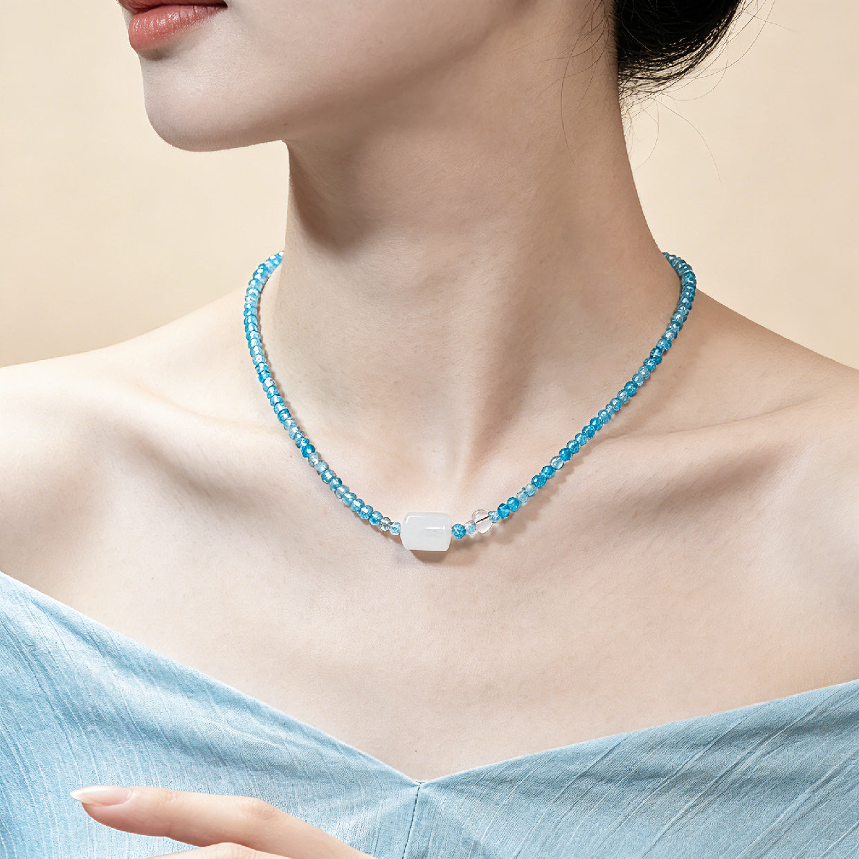 Glow of Azure Sky Blue Topaz Necklace